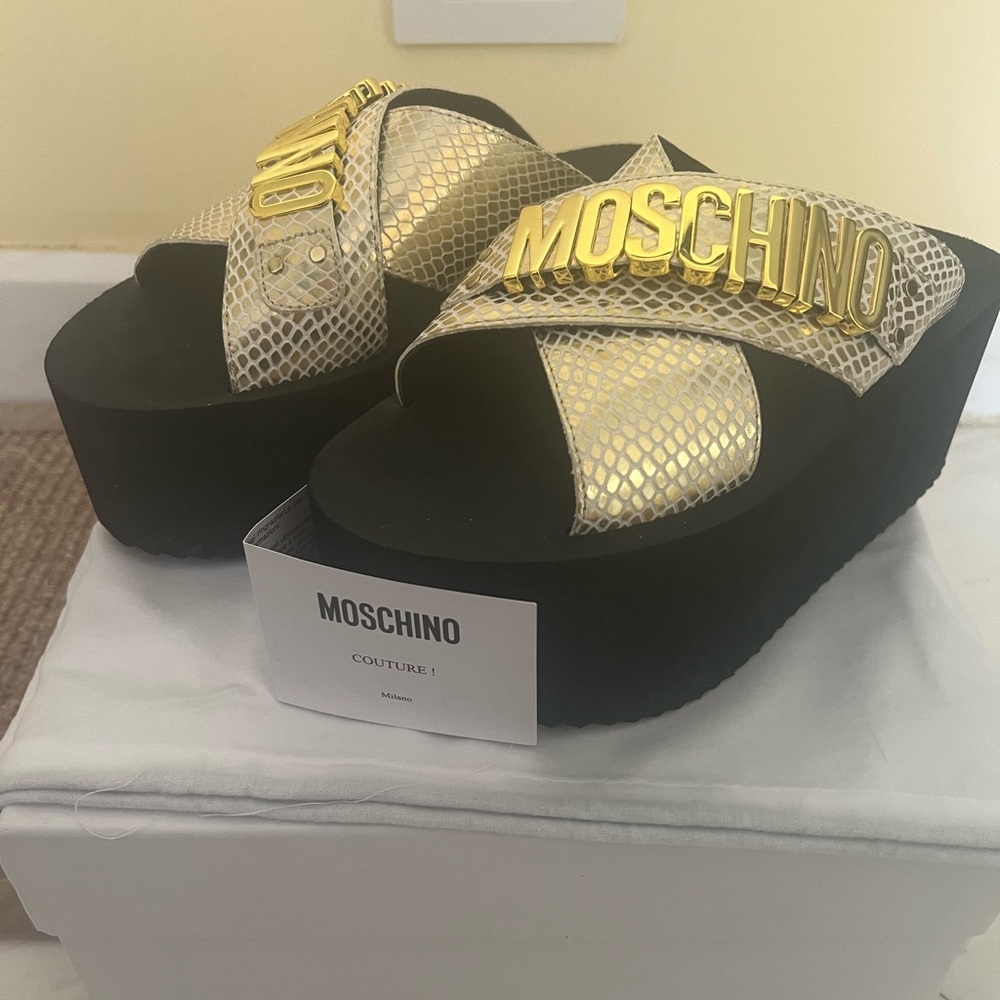 Moschino Gold and Black Platform Sandals